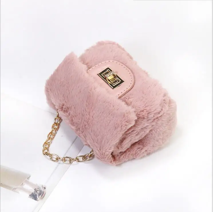 Шерстяной мешок, Осень-зима г., новая кожаная сумка для девочек, женская модная мини-сумка на плечо, маленькая меховая сумка принцессы - Цвет: Розовый