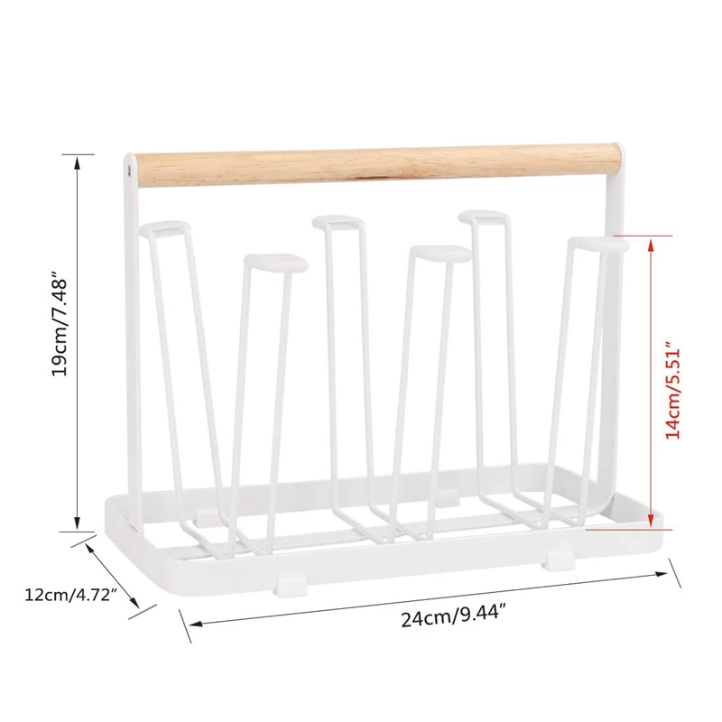 SHGO Горячее предложение Полка для сушки чашек подставка, 6 чашек металлический держатель стока стойка Нескользящие кружки органайзер для чашек с деревянной ручкой