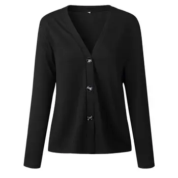 

Women Retro Loose V Collar Long Sleeve Knit Cardigan Wild Thin Solid Color Sweater Tops