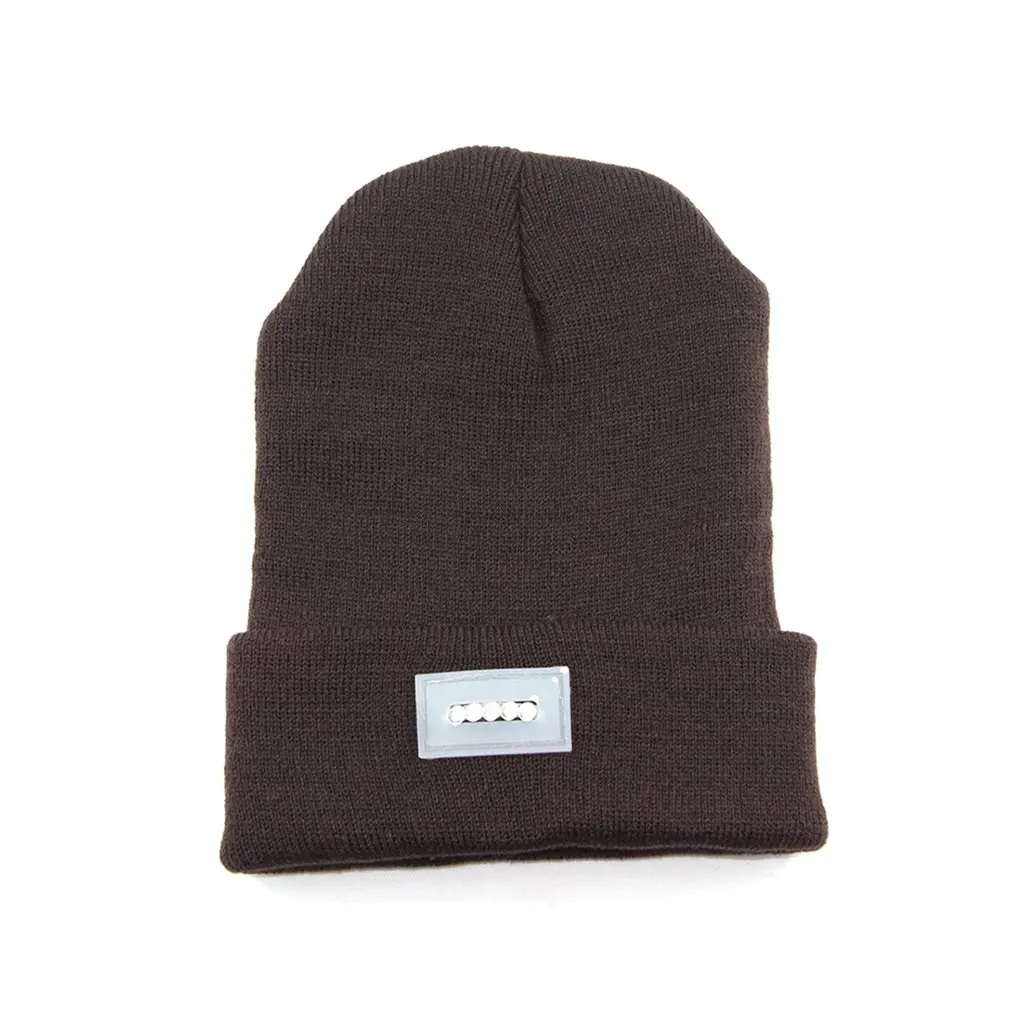 Светодиодный светильник, светящаяся вязаная акриловая шляпа Beanie, теплая зимняя пряжа, шапка для кемпинга, ночной крючок, шляпа в стиле хип-хоп, повседневные разноцветные шапки - Цвет: coffee