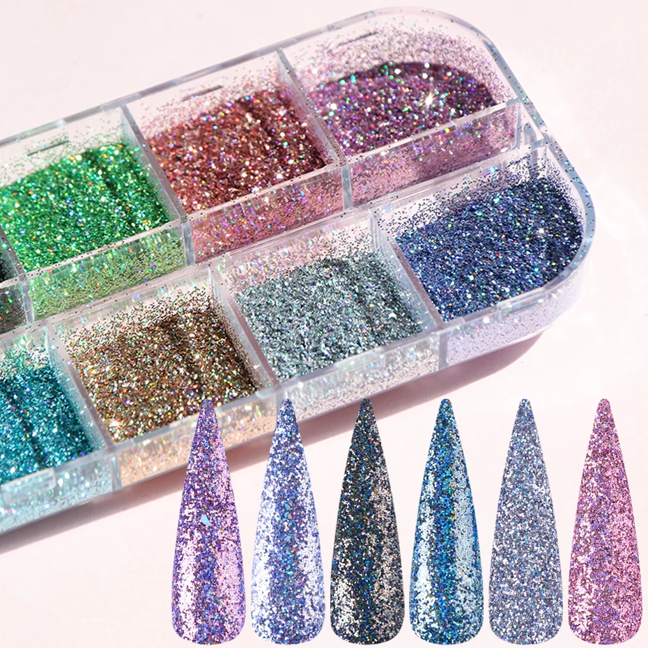 Лазерные серебряные блестки для ногтей зеркальная полировка хромированные