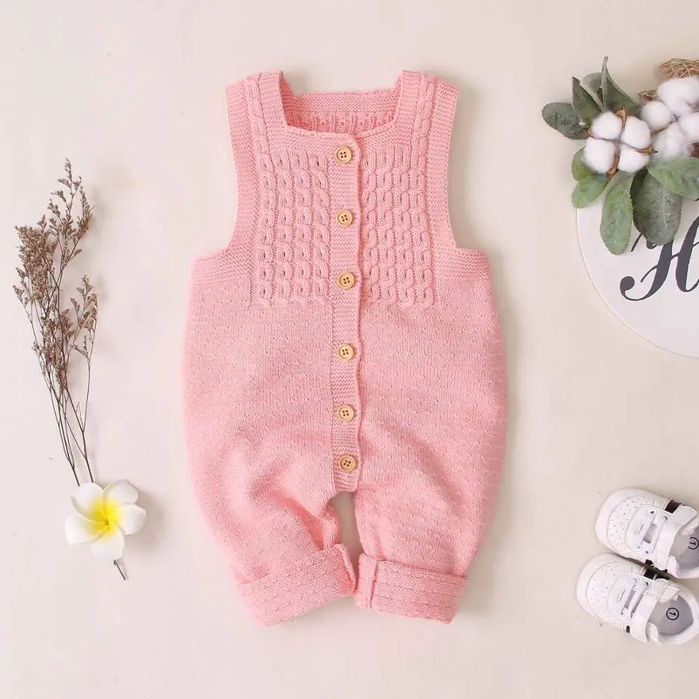 Baby Romper Newborn Sleeveless Jumpsuits Pajamas Autumn Candy Color Toddler Knitted Overalls One Piece Infant Boys Girls Clothes