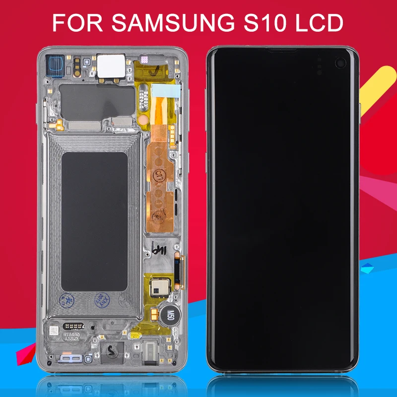 

Dinamico Super Amoled S10 LCD For Samsung Galaxy S10 SM-G973F G973 G973F LCD Display Touch Screen Digitizer Assembly With Frame