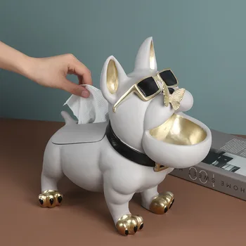 

Nordic Creative Bulldog Ornaments Key Storage Furnishing Home Decoration Accessories Living Room Dog Paper Towel Jewelry Box