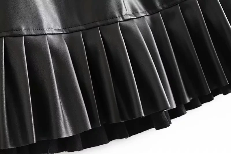 Черные юбки из искусственной кожи, новая модная трендовая Осенняя женская одежда, маленькая плиссированная мини-юбка из искусственной кожи