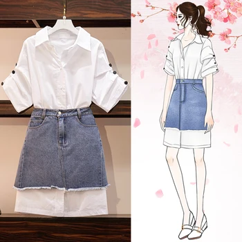 

COIGARSAM 4XL Plus Size Fashion Women Denim Skirt New Summer Skirts White Light Blue 9123