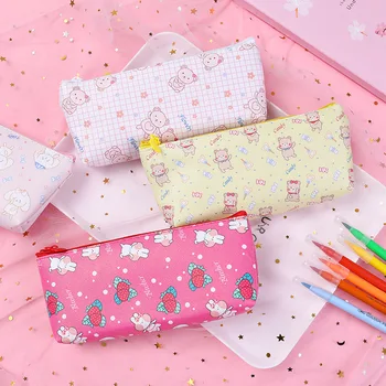 

Cute Cartoon Strawberry Rabbit Pen Bag Creative Student Portable Stationery Pen Box Large Capacity Storage Pencil Bag Case