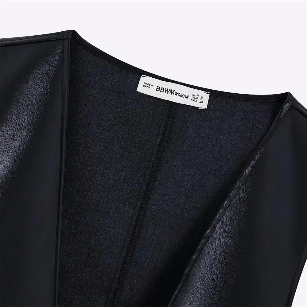 Новое плиссированное платье средней длины из искусственной кожи с v образным