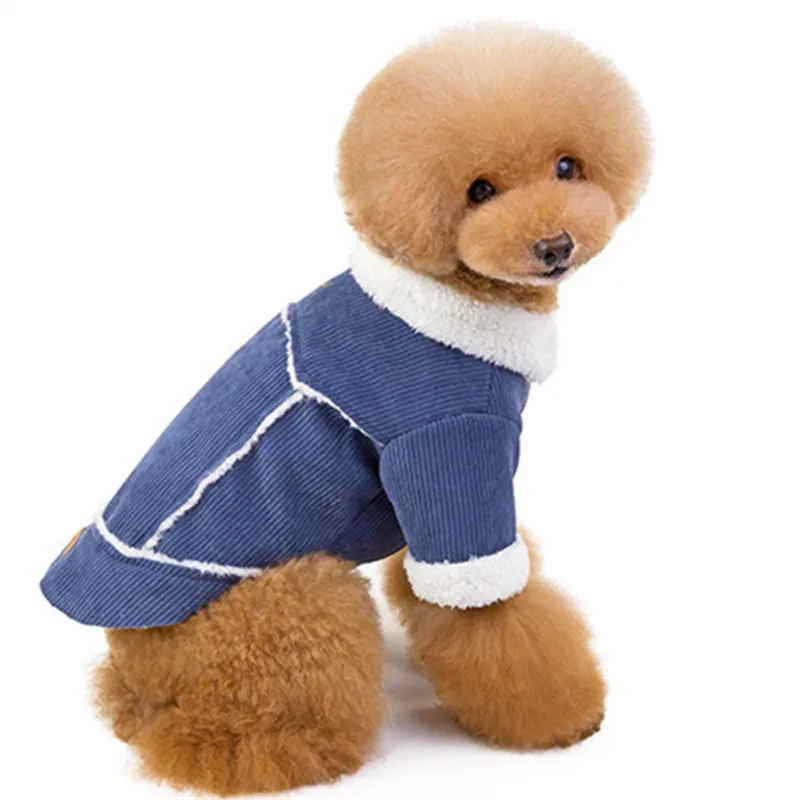 Navy Blue Вельветовое теплое пальто для собак, куртка для пуделя, шнауцера, мопса, французского бульдога, корги, одежда для собак, зимняя одежда для домашнего питомца, костюм - Color: Navy Blue