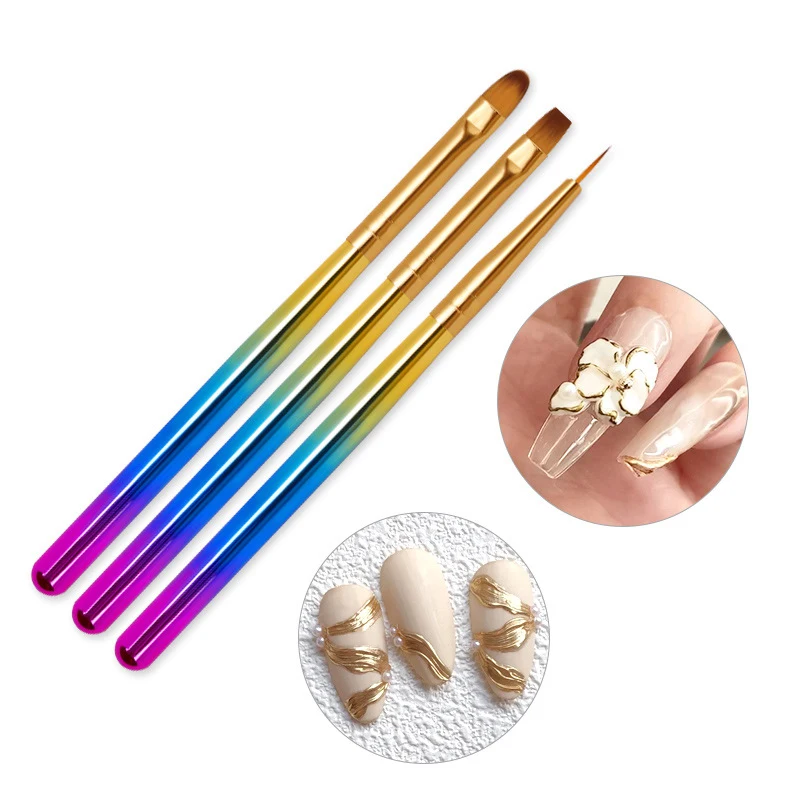 3Pcs/set kolinsky Acrylic Nail Brush Thin Nail Liner Brush uv Gel Drawing  Painting Pen Transparent