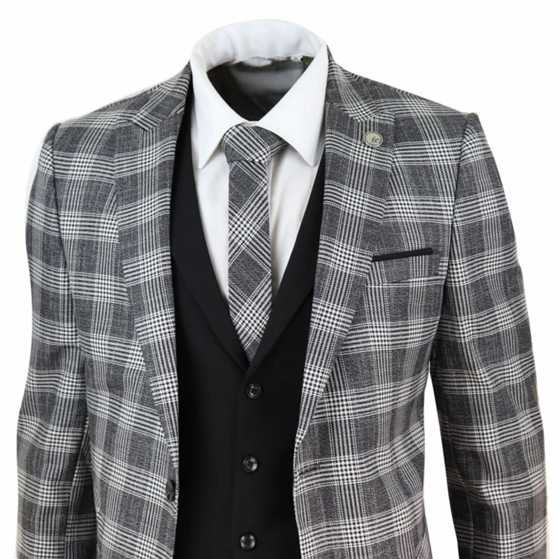 Серые черные мужские костюмы 3 шт костюм Homme Check 1920s Гэтсби твид Винтаж уголь классический свадебный или Выпускной костюм