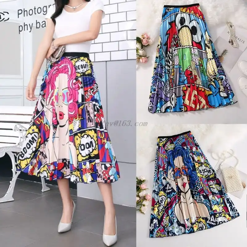 saia plissada midi colorida