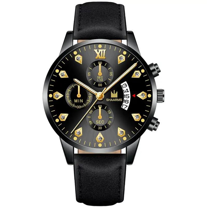 2019 Мужские Роскошные наручные часы с бриллиантами кожаный ремешок кварцевые