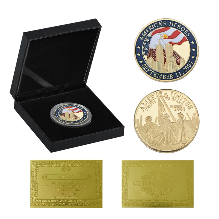 Coin with box RH Позолоченные американские герои 11 сентября 2011 Памятная коллекция монет подарок коллекционные монеты - Цвет: Coin with box