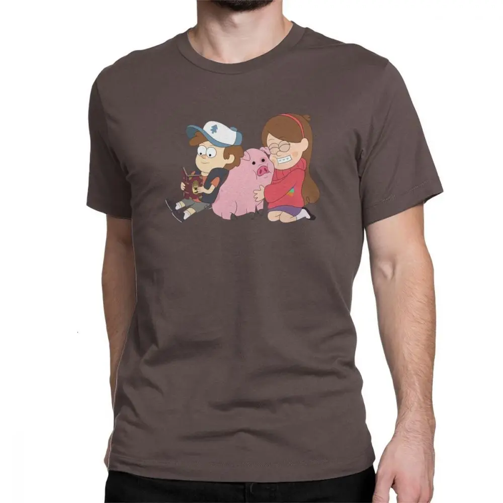 Футболка Midnite Star Gravity Фолз для мужчин, Mabel Dipper Waddles Crazy, хлопок, футболка с круглым вырезом и коротким рукавом, 6XL - Цвет: Brown