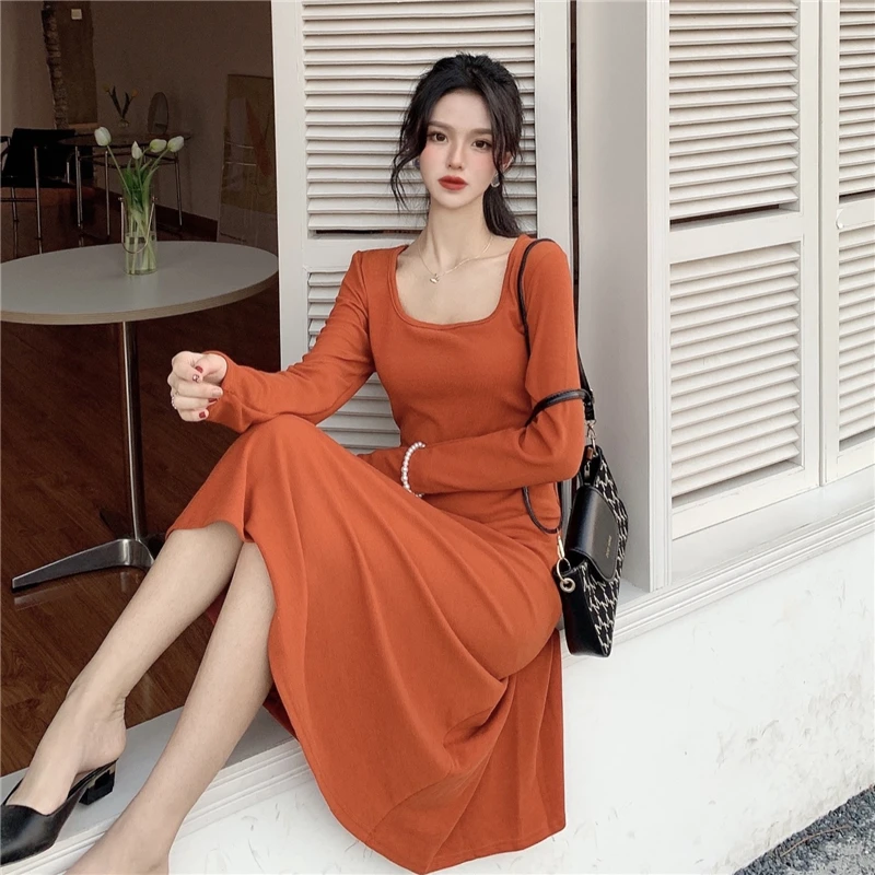 Chic Fashionable And Versatile, High Waist And Thin, Medium And Long, With Solid Color Dress Inside And Outside