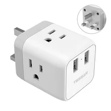 

TESSAN UK to US Plug Adapter with 3 American Outlets and 2 USB Charging Ports, 5 in 1 Travel USB Wall Charger for Phone, Tablet