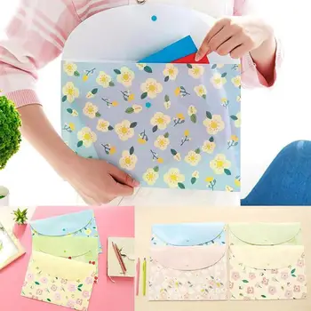 

1pc Cute Cartoon File Bag Durable Folder Floral File Bag 33.6*23.2cm Folder Buckle Bag Information Bag Office Supplies