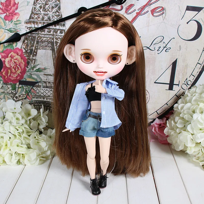 Наряды для куклы Blyth, рубашка в синюю полоску, костюм для 1/6, jerryberry licca icy dbs doll