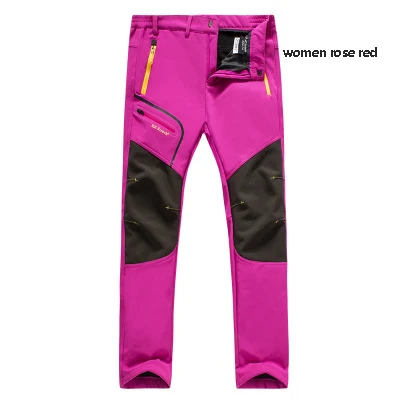 Большие размеры 6XL Зимние флисовые походные брюки для мужчин и женщин флисовые уличные брюки водонепроницаемые треккинговые лыжные брюки - Цвет: women rose red