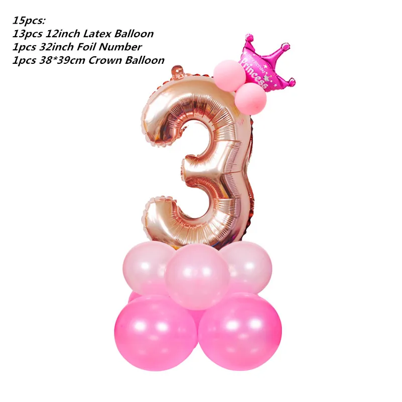 15 шт. фольга номер латексные шары воздушный шар с короной юбилей Беби Шауэр Детский День Рождения Вечеринка мой маленький пони вечерние поставки - Цвет: rose gold 3