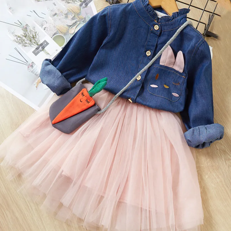 

2019 Baby Girls Dress Autumn Denim Princess Dress Long Sleeve Rabbit Partten Cute Party Dresses for 2 6 Years Children Spring