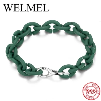 

Sea Green Beach style Fashion Wrist Bracelet Silver-Color Beads Charm Bracelets Hard Rubber Chain Accessories For Women Jewelry