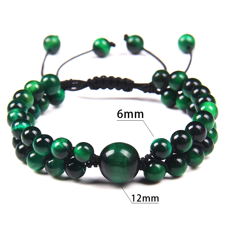 Natural Stone Handmade Braided Double Tiger Eye Bracelet Adjustable Energy Healing Colorful Beaded Bracelet For Men Fine Gifts - Image 5
