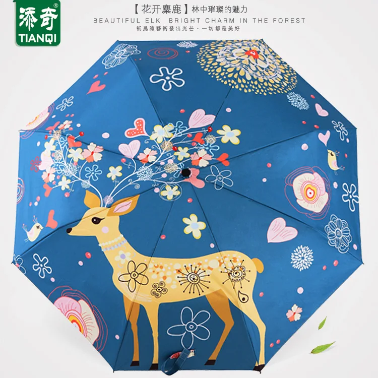 

TIANQI Cartoon Folding Umbrella Fresh Literature And Art Three-fold Umbrella Windproof UV-Protection Parasol Umbrella Wholesale