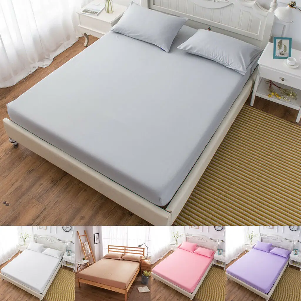 

Bed Fitted Sheet Cotton Pillowcase Deep Pocket Solid Color Twin Bedding Cover