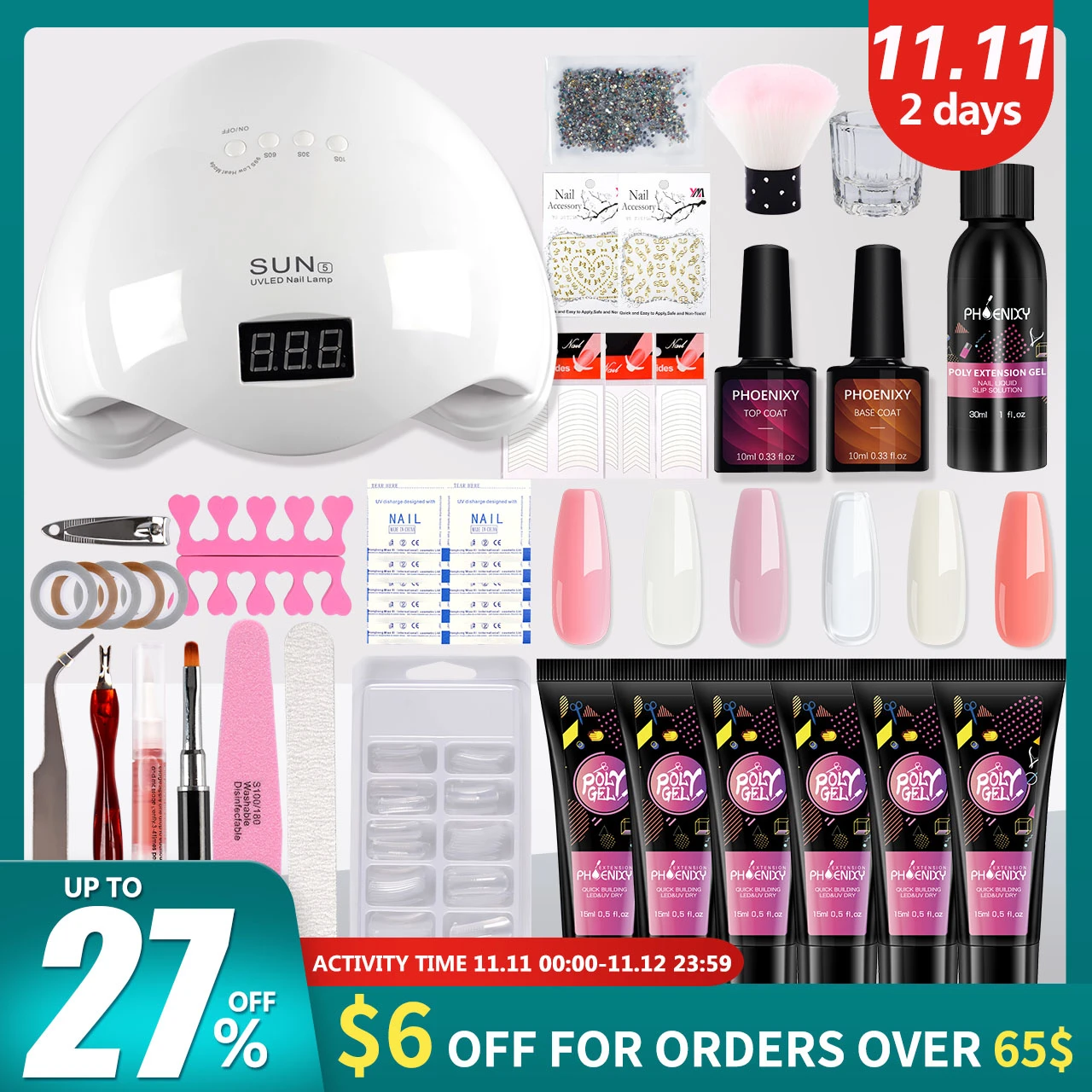 

Nail Kit With 48W UV LED Lamp Semi Permanent Varnish Kit Soak Off Makeup Nail For Manicure Art Tools Nail Poly Gel Extension Set