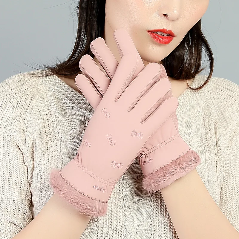 see chart Winter plush and thicker warm lady gloves, touch screen cold-proof outdoor riding gloves - Цвет: see chart
