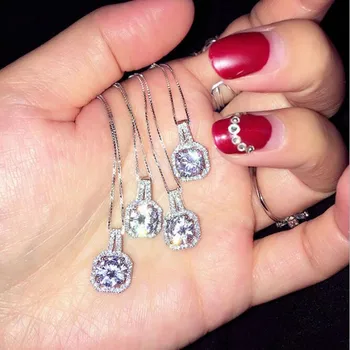 

Hot New Fashion Korean Style 925 Sterling Silver Crystal Jewelry Square Short Paragraph Clavicle Chain Pendant Necklace H23