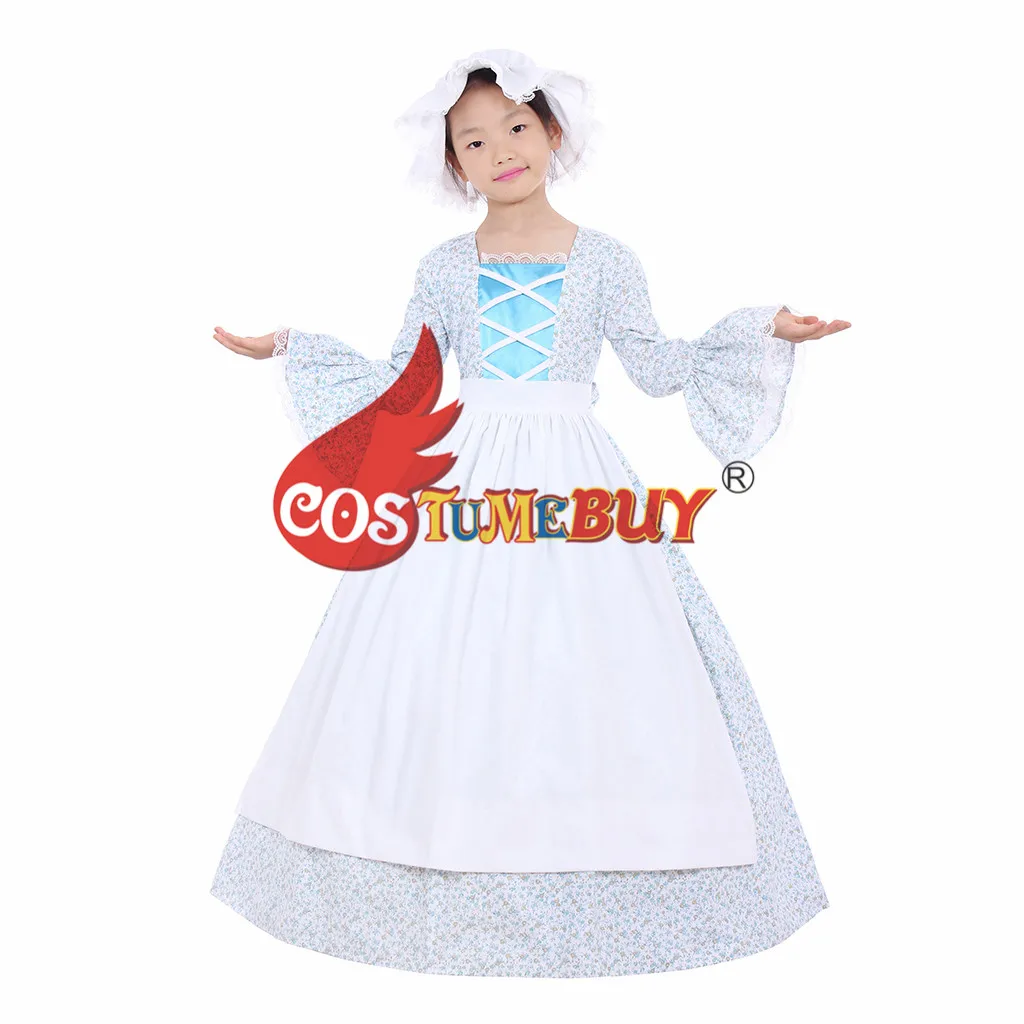 Costumebuy/Детский костюм для девочек в стиле Пионер-прерии; карнавальный костюм в викторианском и средневековом стиле; детское платье со шляпой для костюмированной вечеринки - Цвет: A