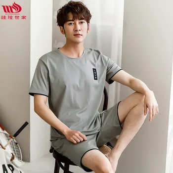 

mulongnobles MEN'S Short Sleeve Shirt Pajamas Summer Thin Section Cotton Linen Sports Casual-Outer Wear Youth Men's Pajamas
