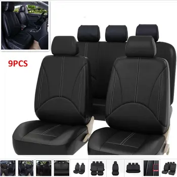 

9pcs/Set Fashion PU Leather Car Seat Covers Dustproof Seat Protectors Universal Full Seat Covers for Auto Cars Hot