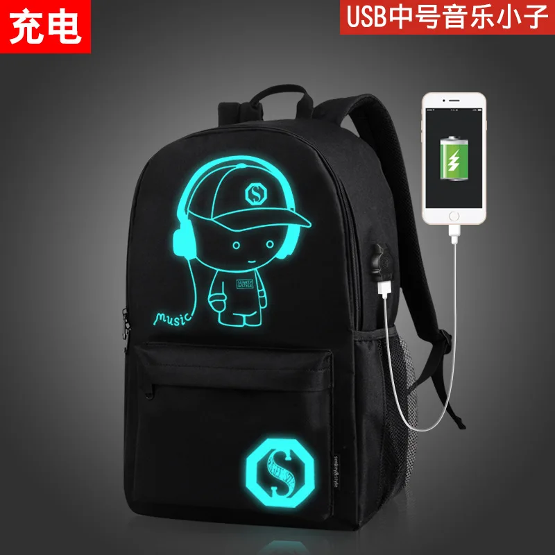 M USB-1 Школьная сумка с изображением обезьяны D Luffy для подростков, Светящийся рюкзак для девочек, USB зарядное устройство, Мультяшные дорожные повседневные сумки на плечо для ноутбука - Цвет: M USB-1