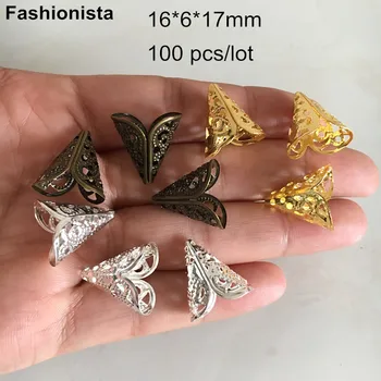 

100 pcs - 16*6*17mm Metal Filigree Petunia Flower Bead Caps,Gold-color,Silver-color,Bronze Metal Findings For Jewelry & Crafts