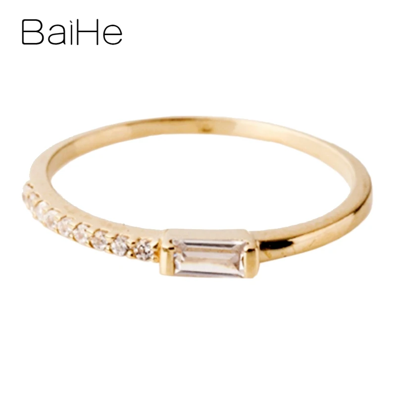 BAIHE Твердое 18 к желтое золото 0.18ct сертифицировано H/SI принцесса натуральный бриллиант обручальное женское ювелирное изделие Подарочное кольцо
