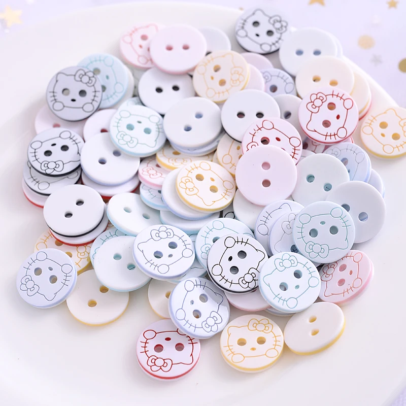 New 50Pcs Cartoon Cat Pattern Resin Sewing Buttons Cute Mixed Color Round Shape Button For Baby Kids Clothes DIY Accessories