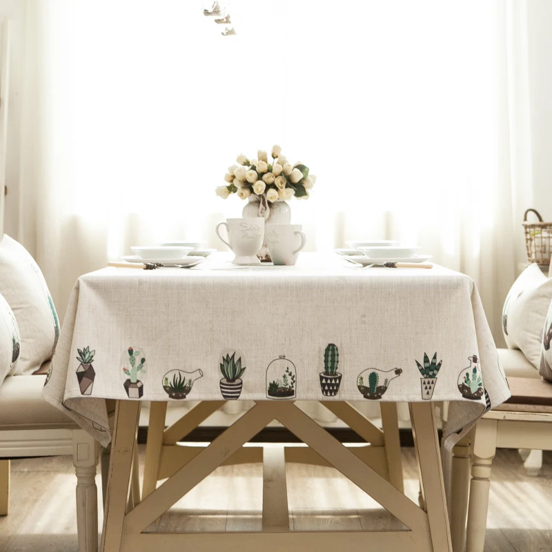 

45 Table Cloth Rectangular Wedding Party Christmas Table Cover Plant Cactus Bonsai Tablecloth Cotton Linen Tablecloths