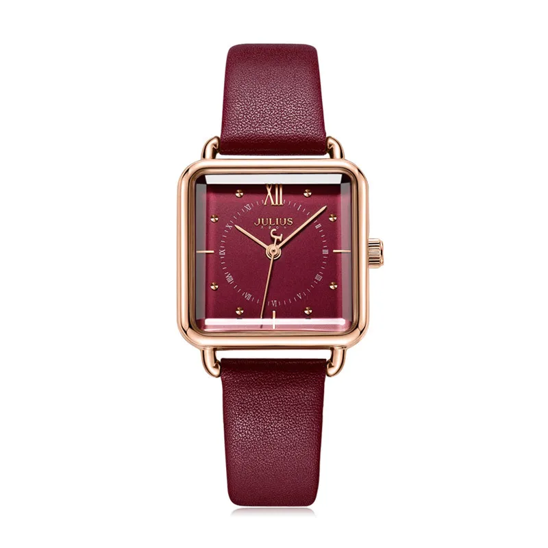 Julius бренд леди Ретро Красные квадратные часы с кожаным ремешком женские повседневные водонепроницаемые модельные кварцевые наручные часы Часы Montre Femme подарок