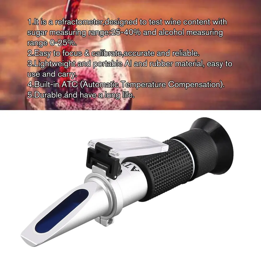 Réfractomètre à vin portatif avec ATC, testeur optique Brix 0-40% 0-25% VOL à double échelle pour la fabrication de vin de raisin ► Photo 3/6