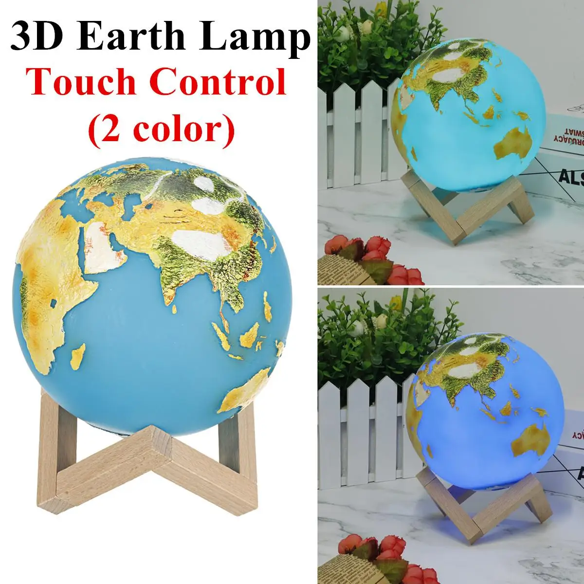 Touch Control 3D печать Глобус ночной Светильник Перезаряжаемые 2/3/16 Цвет пульт дистанционного управления/хлопок/сенсорный экран Управление Глобус Луны лампа Карта мира шар светильник декора для дома - Испускаемый цвет: Touch Control