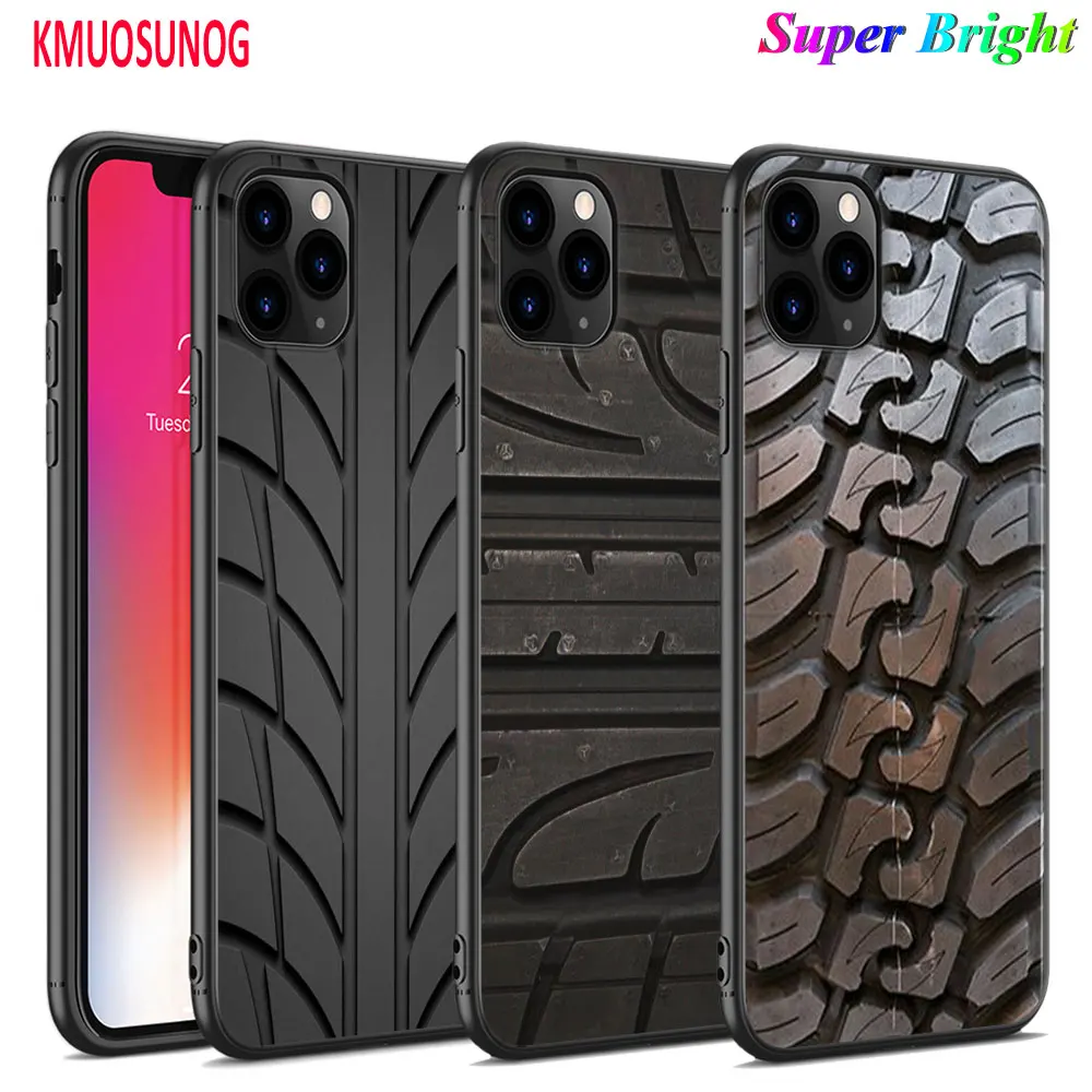 

Black Silicone Case Cool Tire Tread wheel for iPhone 11 11Pro XS MAX XR X 8 7 6S 6 Plus 5S Gloss Phone Case Cover