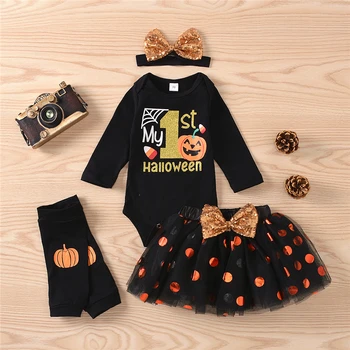 

Newborn Infant Thanksgiving Day Outfits Fashion Baby Girl Clothes Set My First Thanks Giving Romper Skirt Headband Leg Warmer