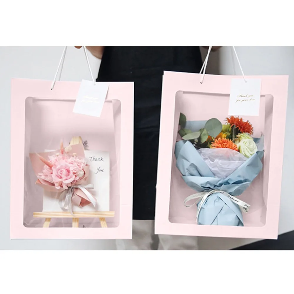 Window Tote Paper Gift Box Packaging Creative Christmas Gift Flower Bag Easel Gift Bag (10)