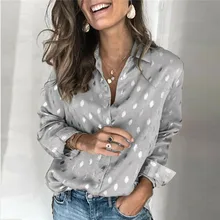 2020 Spring Summer Women Dots Print Blouse Shirt Female Tops Long Sleeve Casual Turn-down Collar OL Style Women Loose Blouses