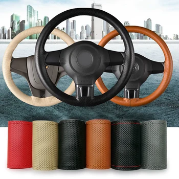 

Car Genuine Leather Steering Wheel Cover DIY Hand Sewing Non-slip Anti-friction Auto Steering-Wheel Case Fit Car SUV Accessories