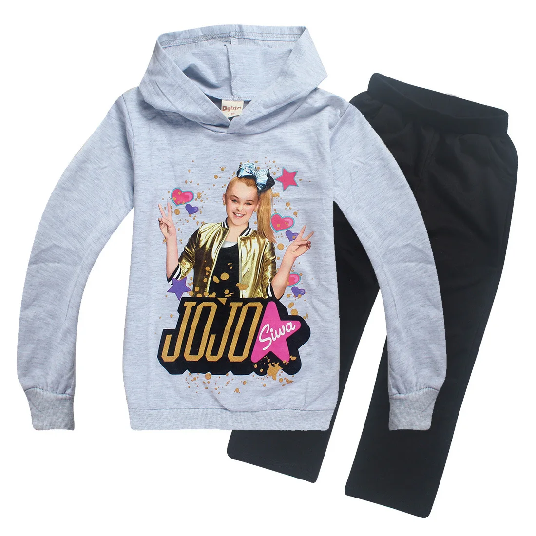JOJO siwa/весенне-Осенняя детская хлопковая футболка с длинными рукавами и рисунком для девочек толстовка с капюшоном+ штаны, детский спортивный костюм, одежда